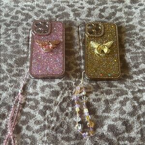 Glittery Pink and Gold Phone Cases with Charm
